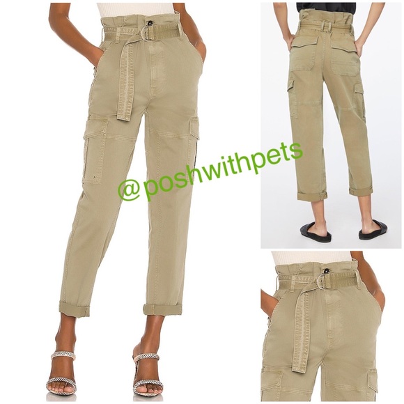 Frame NWT Safari Belted Pant Paperbag Cargo Pants Washed OD Olive Green 30 New